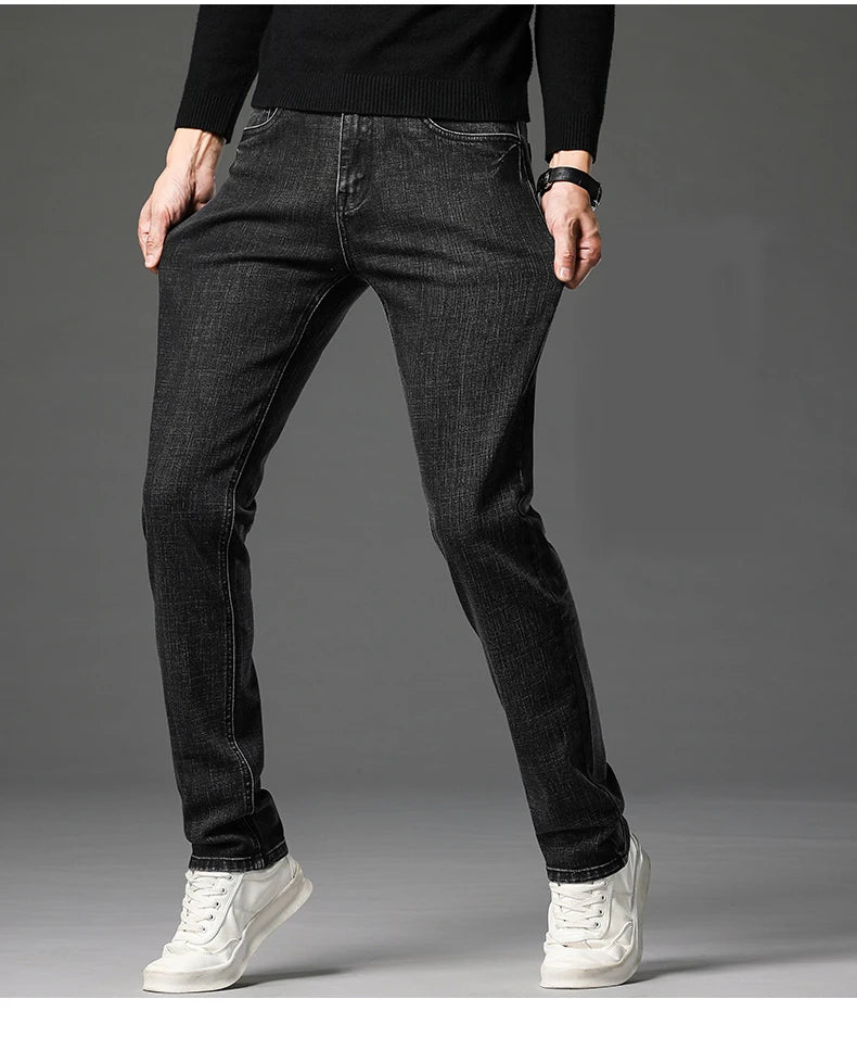 Men Jean Pant Cotton Stretch Classic Retro Straight Slim Straight Trouser Male Clothing Pants