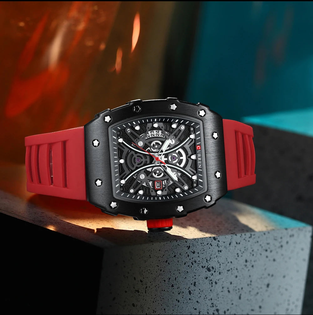 Men Quartz Watches CURREN 3D Stainless Steel Watches Waterproof Silicone Strap Wristwatch