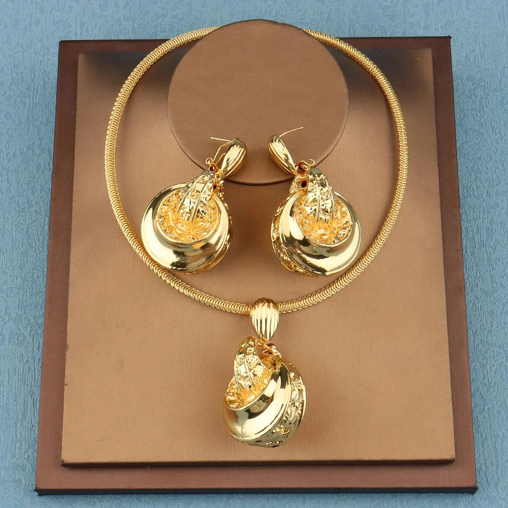 Golden or Silver Color Drop Earrings and Necklace Jewelry Set Pendant Jewelry Set