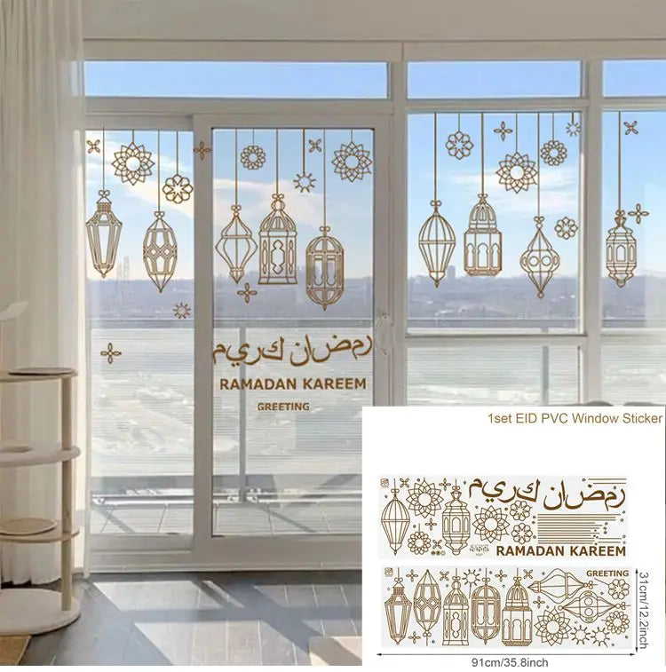 Eid Window Stickers Ramadan Decoration Eid Mubarak Decor for Home Ramadan Kareem Party Supplies Eid Al-fitr