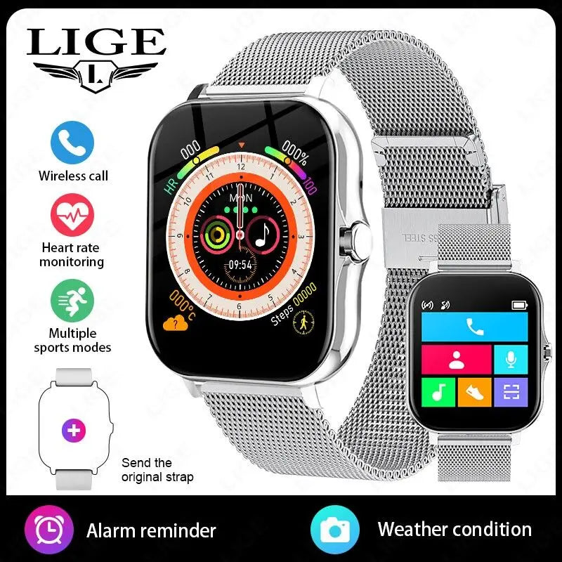 LIGE Women Smart Watch Men Full Touch Screen Heart Rate Fitness Tracker Ladies Watch Bluetooth Call Smart Clock For Android IOS