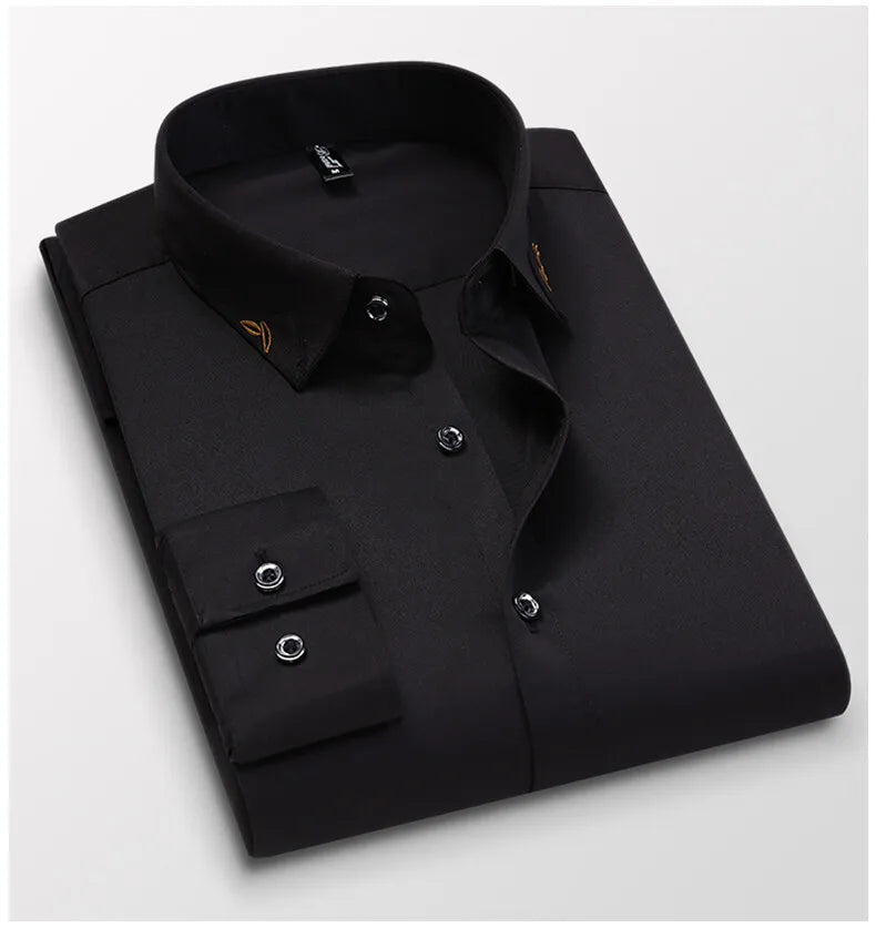 Men's Shirt  Long-sleeved Lite Embroidered Business Shirt Classic Slim Formal Male Brand Dress