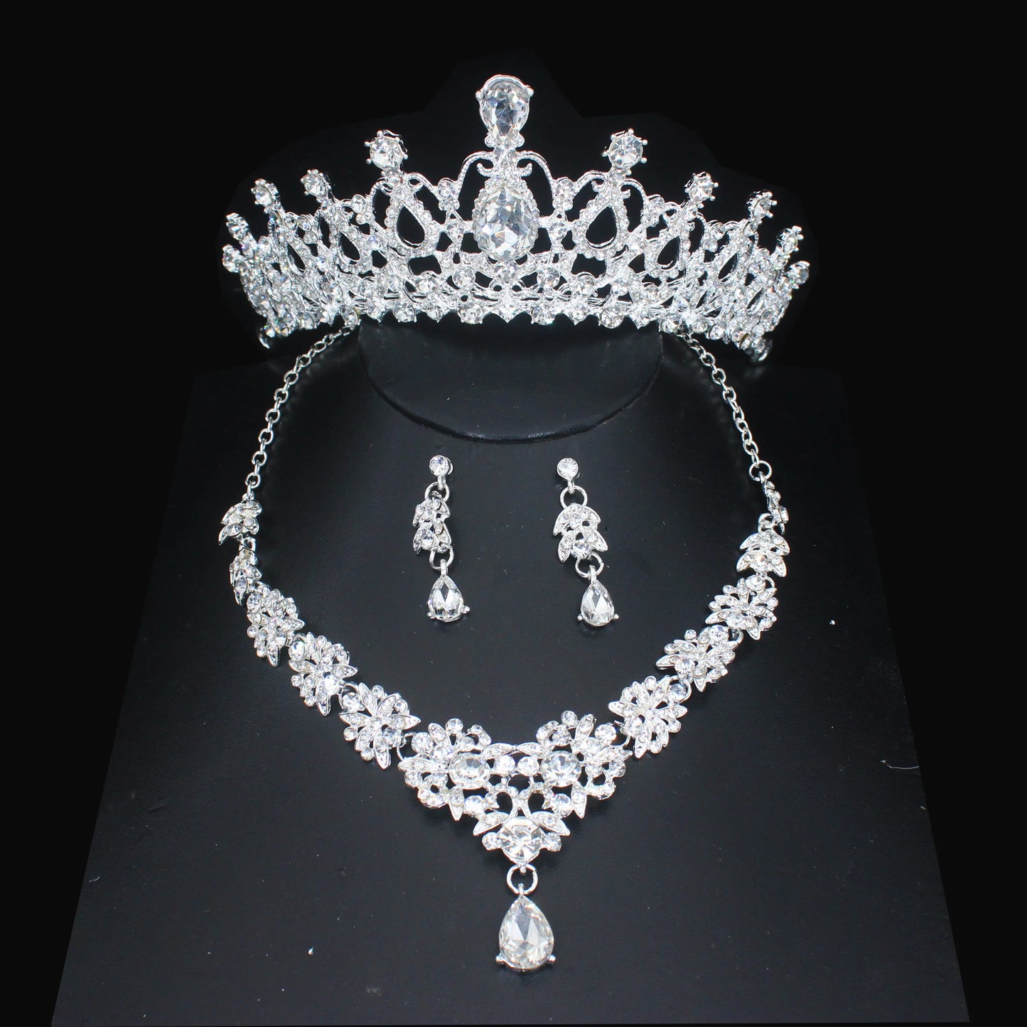 Crystal Wedding Bridal Jewelry Sets Women/Girl Gold Color Tiara/Crown Earrings Choker Necklace Bride Jewelry Set