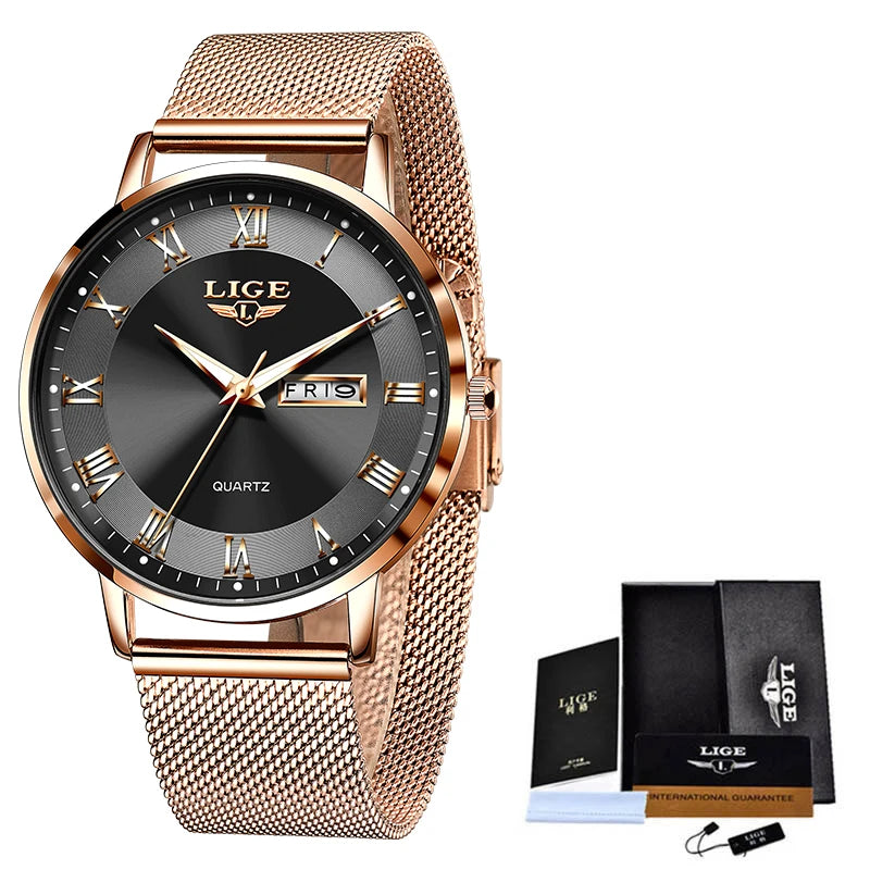 LIGE Watch for Women Luxury Creative Steel Women's Bracelet Watches Female Waterproof