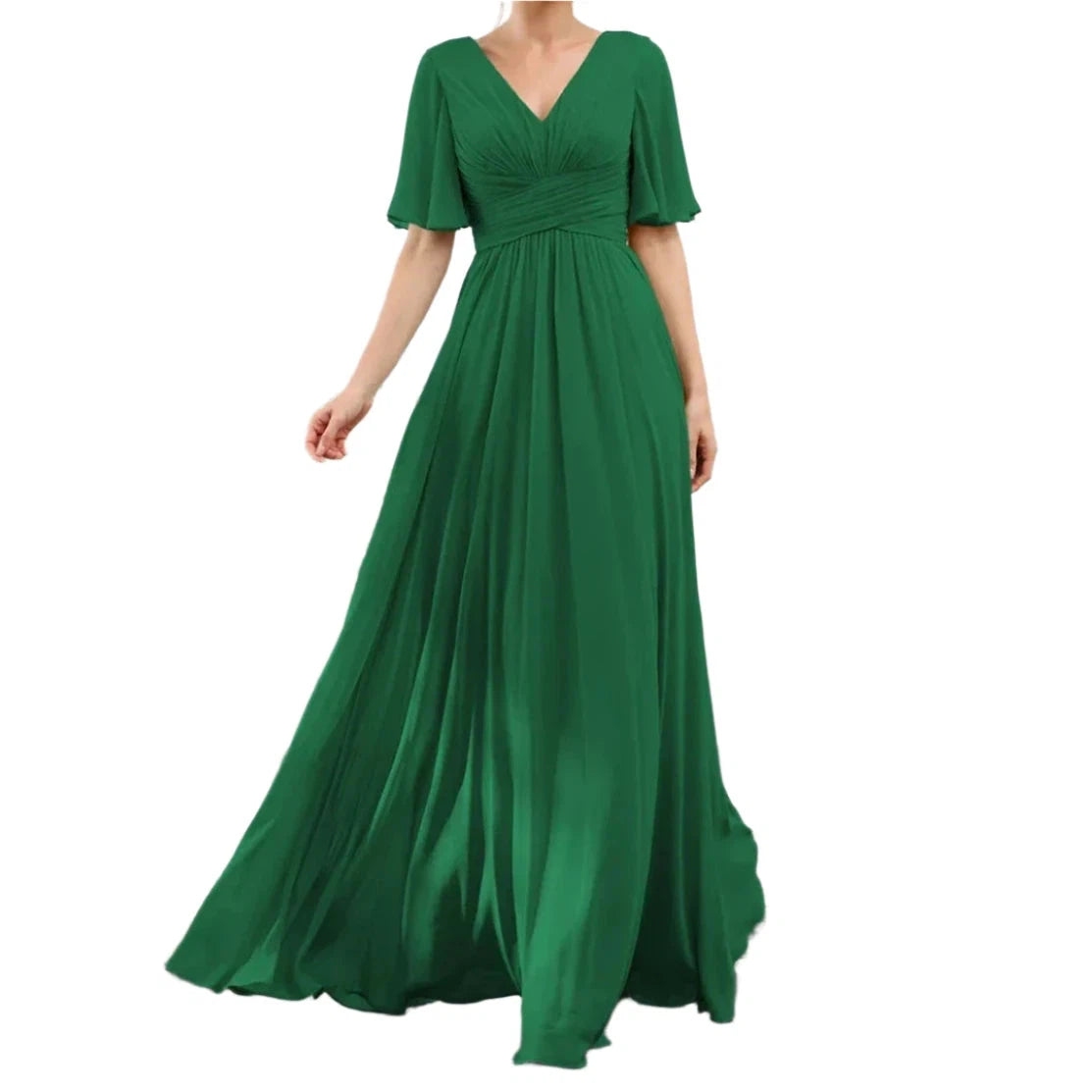 Swing Formal Dress For Women DMDRS Bridesmaid Prom Dresses Half Sleeves V Neck Chiffon Women's Evening Gown robe de soriee