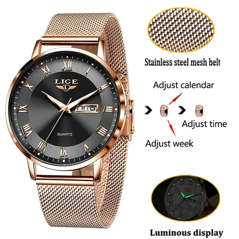 LIGE Watch for Women Luxury Creative Steel Women's Bracelet Watches Female Waterproof