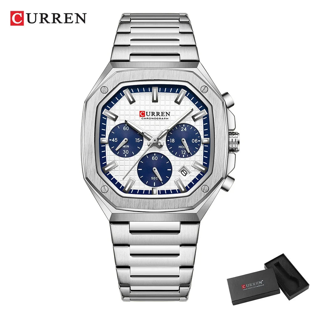 Men Quartz Watches CURREN Full Steel Waterproof Chronograph Wristwatch Men Relogio Masculino
