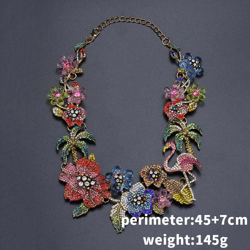Necklace Colorful Crystal Rhinestone Flower Flamingo Necklace Choker Necklace