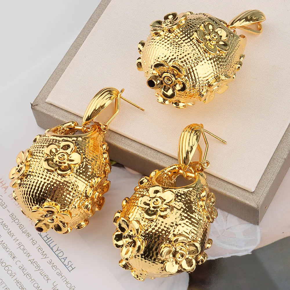 Golden or Silver Color Drop Earrings and Necklace Jewelry Set Pendant Jewelry Set