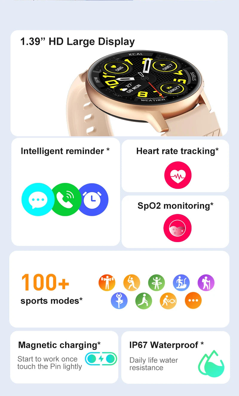 LIGE Smartwatch For Women Bluetooth Call Waterproof Sports Fitness Watches Blood Oxygen Healthy Women Smartwatch Man