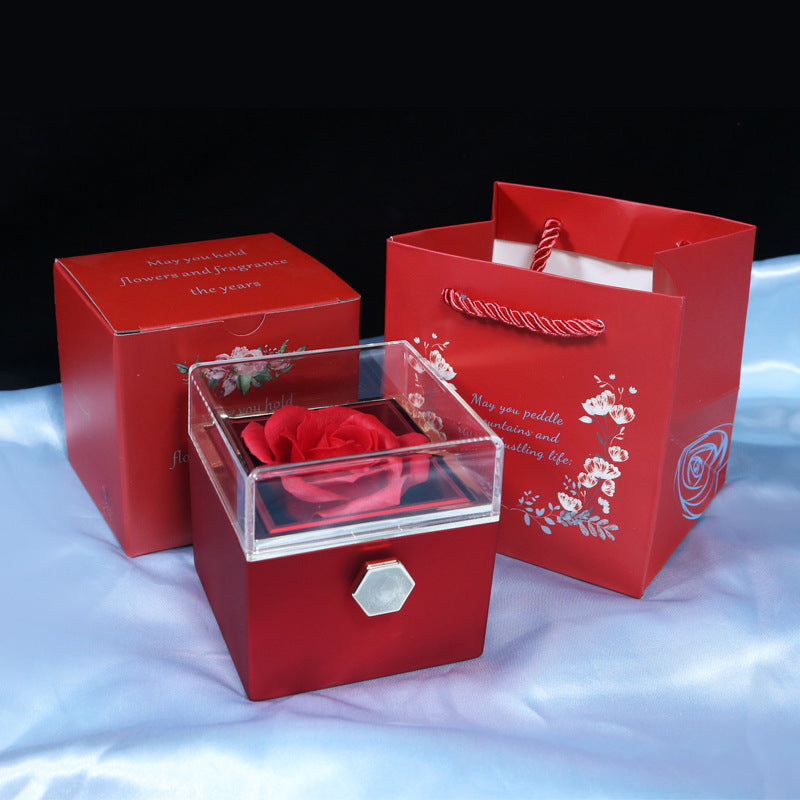 Rose Gift Box Rotating Soap Flower Jewelry Packaging Box Valentine's Day Gift