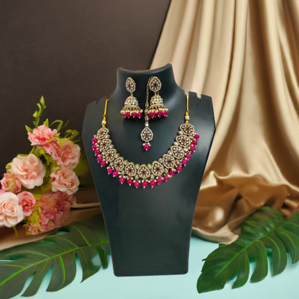 A1 Women Necklace with Jumka Earrings Pair and Bindi Set Elegant Classic & Majestic Stylish Look for Festival & Celebration YY-AJ-NEB0001