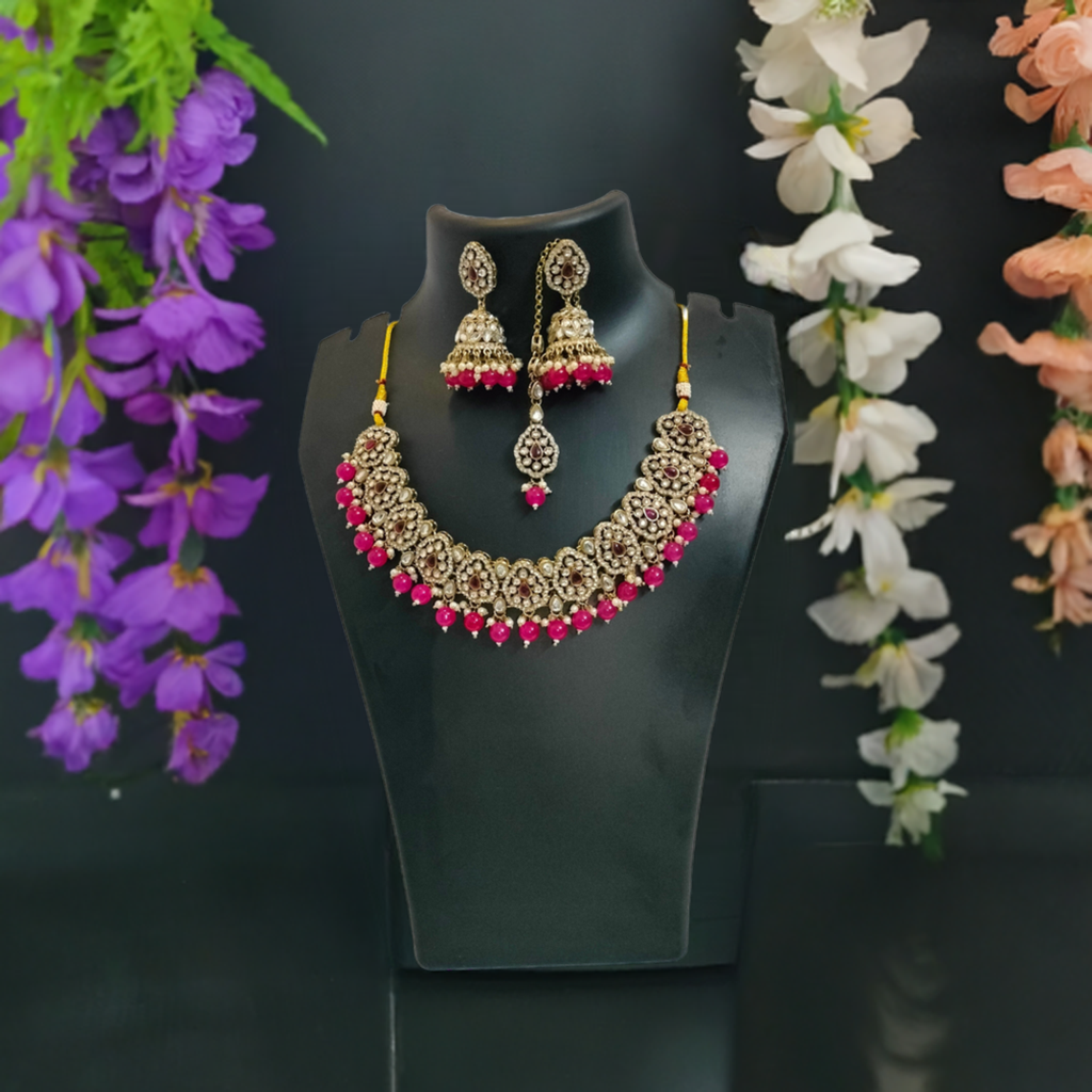 A1 Women Necklace with Jumka Earrings Pair and Bindi Set Elegant Classic & Majestic Stylish Look for Festival & Celebration YY-AJ-NEB0001