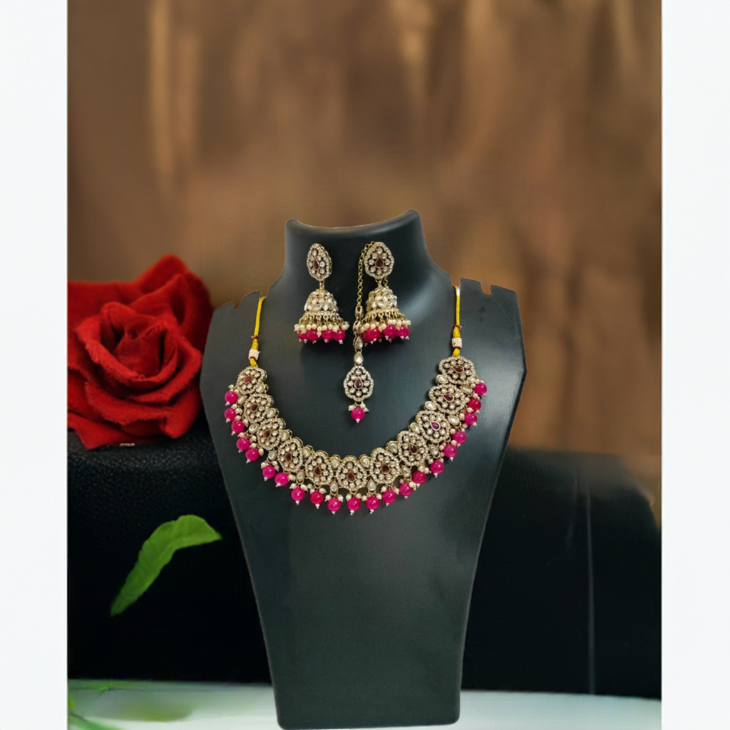 A1 Women Necklace with Jumka Earrings Pair and Bindi Set Elegant Classic & Majestic Stylish Look for Festival & Celebration YY-AJ-NEB0001