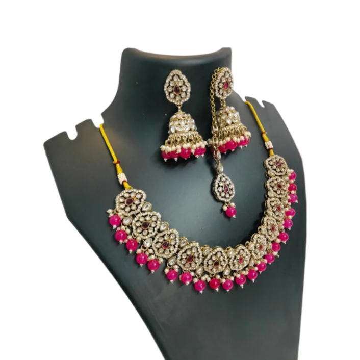 A1 Women Necklace with Jumka Earrings Pair and Bindi Set Elegant Classic & Majestic Stylish Look for Festival & Celebration YY-AJ-NEB0001