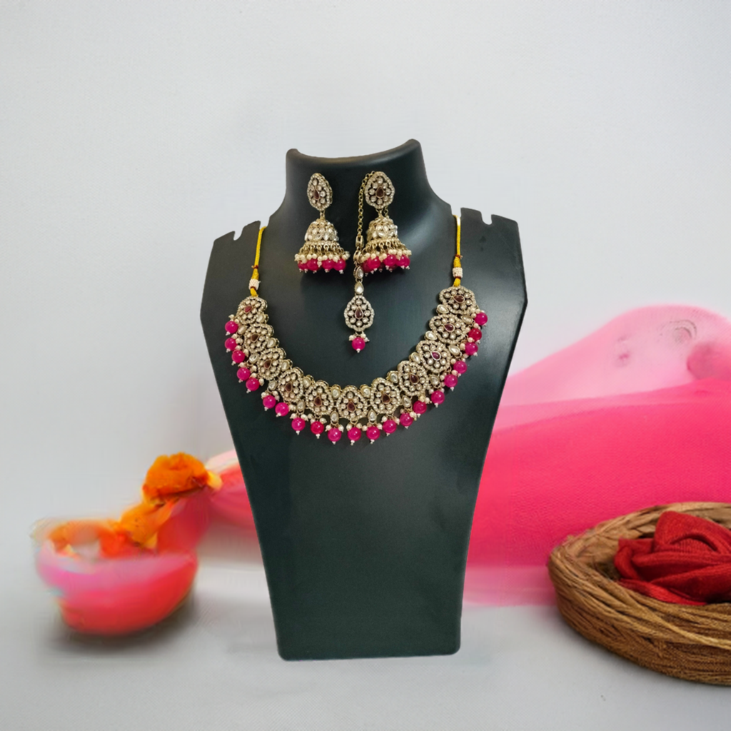 A1 Women Necklace with Jumka Earrings Pair and Bindi Set Elegant Classic & Majestic Stylish Look for Festival & Celebration YY-AJ-NEB0001